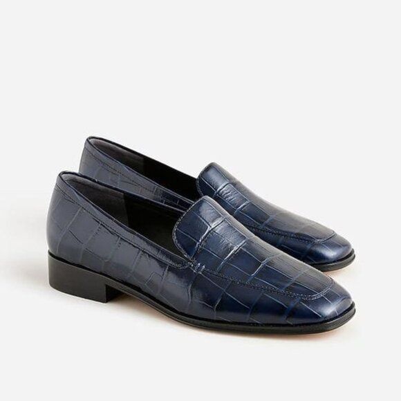 J. Crew Maison Loafers in Navy Blue Croc-Embossed Italian Leather - Picture 1 of 10